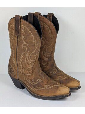 Laredo Women's Western Boots Cowgirl Cowboy Size 6M Brown Stitched Pull On